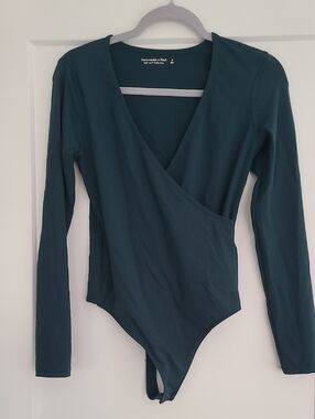 Abercrombie & Fitch Teal Wrap-Style Long Sleeve Bodysuit